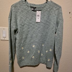 Blush And Bloom Sage Sweater with Daisy Embroidery